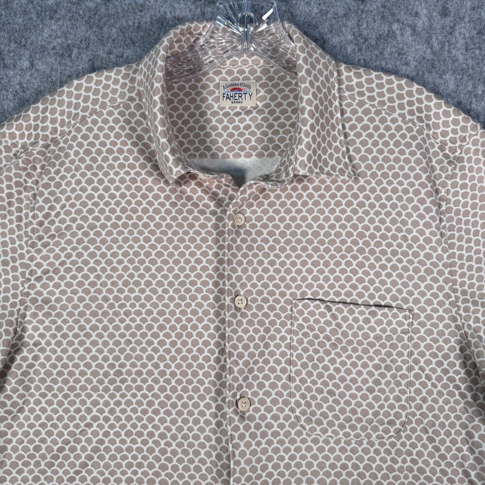 Faherty Hermosa Shirt Mens Large Beige Short Sleeve Island Sand Fishscale